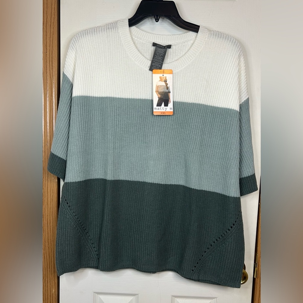 Matty M Colorblock Knit Sweater Top XXL Cream Sage Teal NWT